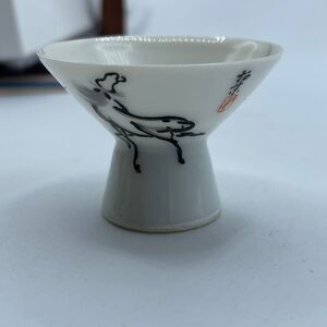 VTG Jingdezhen porcelain sake cup hand painted black horse